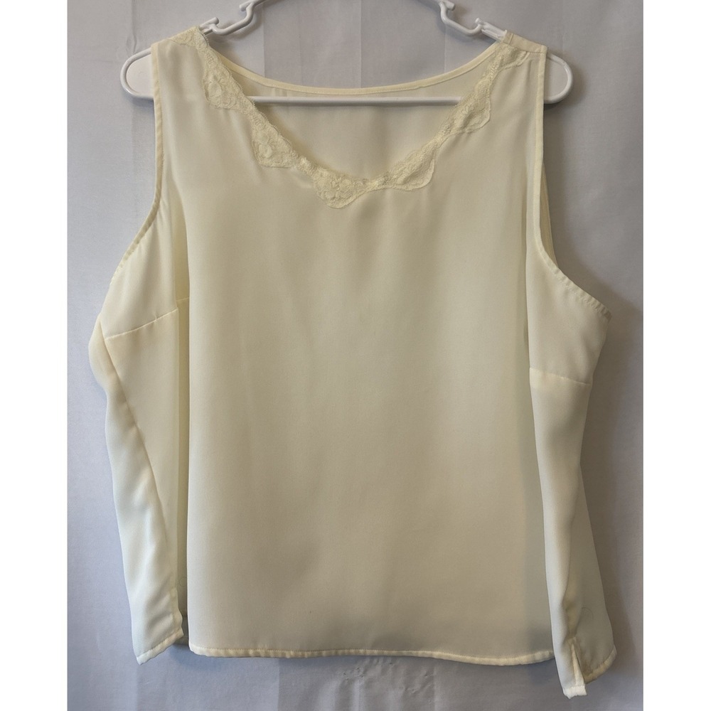 Vintage Ivory lace tank Top camisole size large Coquette Romantic Lagenlook